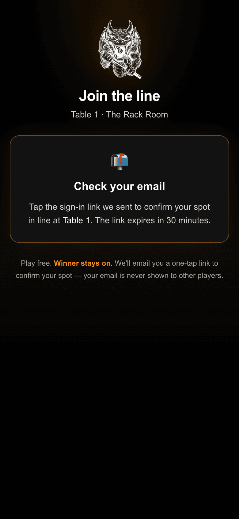 Check-your-email confirmation screen after joining the line