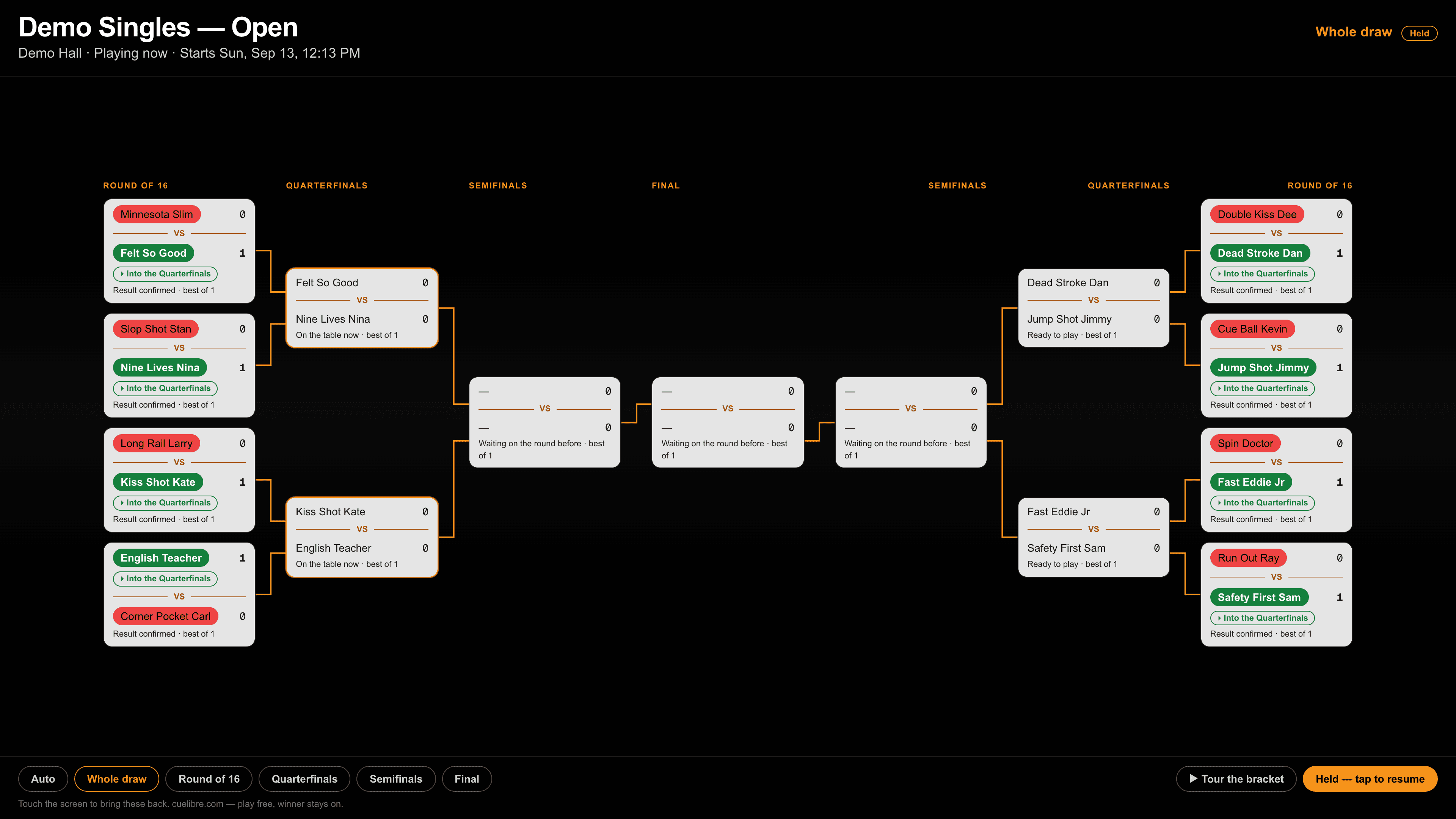 The wall display: a tournament draw with its rounds